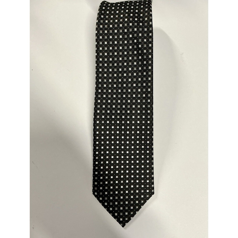 Jos.‎ A Bank RESERVE 100% Silk Tie Black & Silver 64" x 3" Vintage Geometric